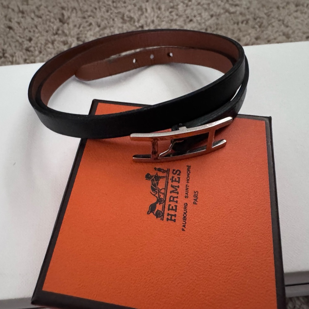 Hermes Black Leather Wrap Bracelet